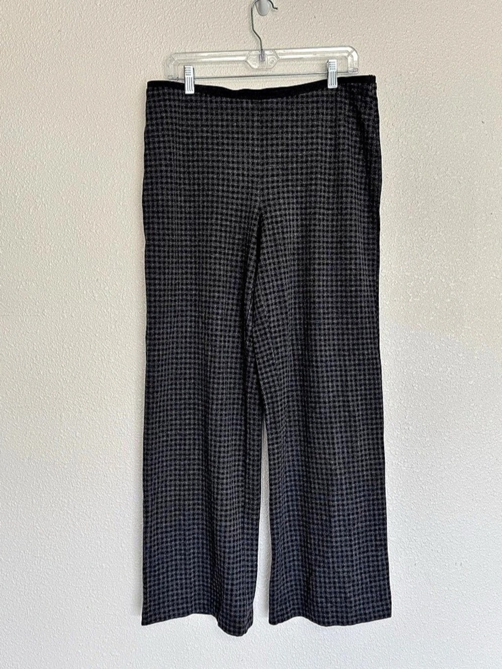J Jill Ponte Pull On Wide Leg Pants Medium Black and Gray Gingham Office Work